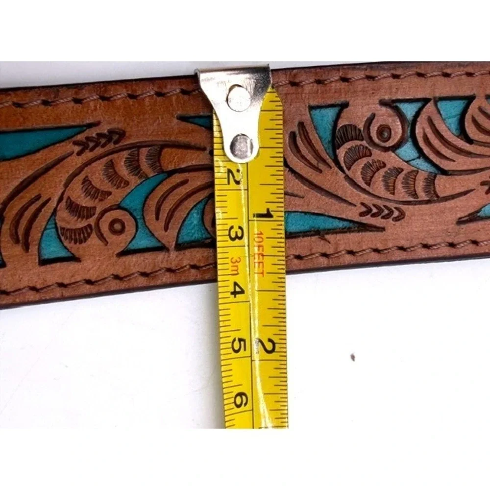 Myra Astute S-4056 Brown Leather Turquoise Floral Cutout‎ Western Belt Small NEW
